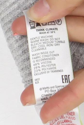 Marks & Spencer Women Grey Cable Knit Crew Neck Jumper Size S