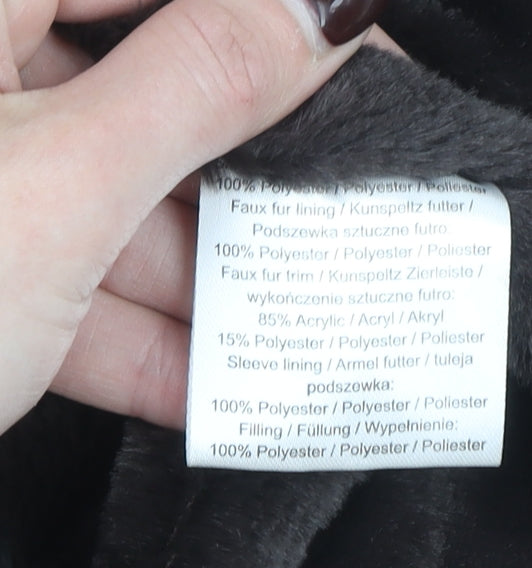 Gallery Women’s Black Faux Fur Trim Hooded Long Coat Size 12