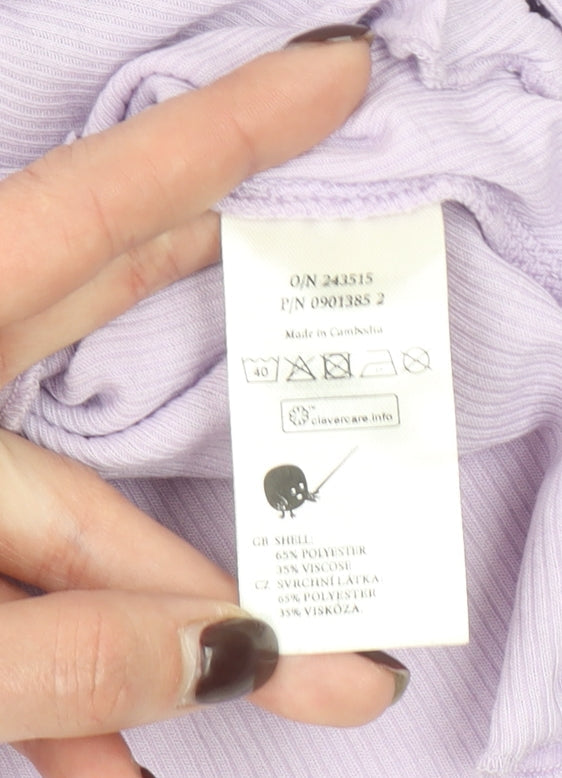 Monki Women's Purple Cropped Long Sleeve Slim Fit Top XS