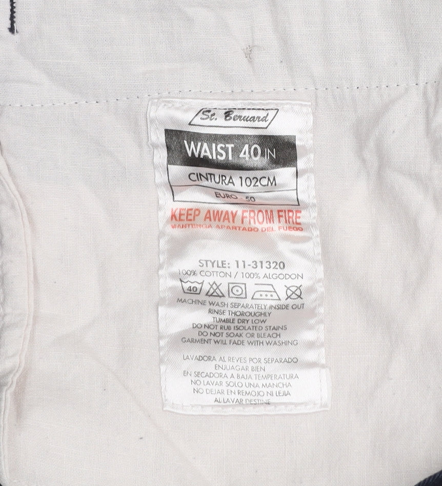 St Bernard Men's Blue Chino Shorts Size 40 Regular Fit Casual Cotton