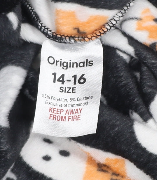 Originals Women's Black Halloween Ghost Print Fleece Pyjama Pants Size 14-16