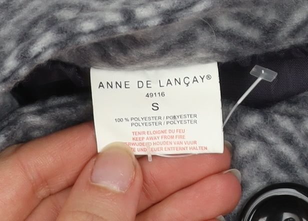 Brand and care label for Anne De Lançay Women's Grey Herringbone Mid-Length Button Coat, size S