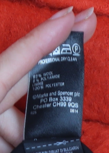 Marks & Spencer Women’s Red Wool Blend Mid-Length Overcoat Size 12