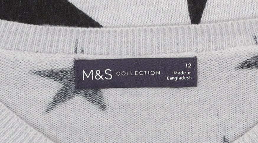 Marks and Spencer Women’s Grey Star Print Acrylic Jumper Size 12