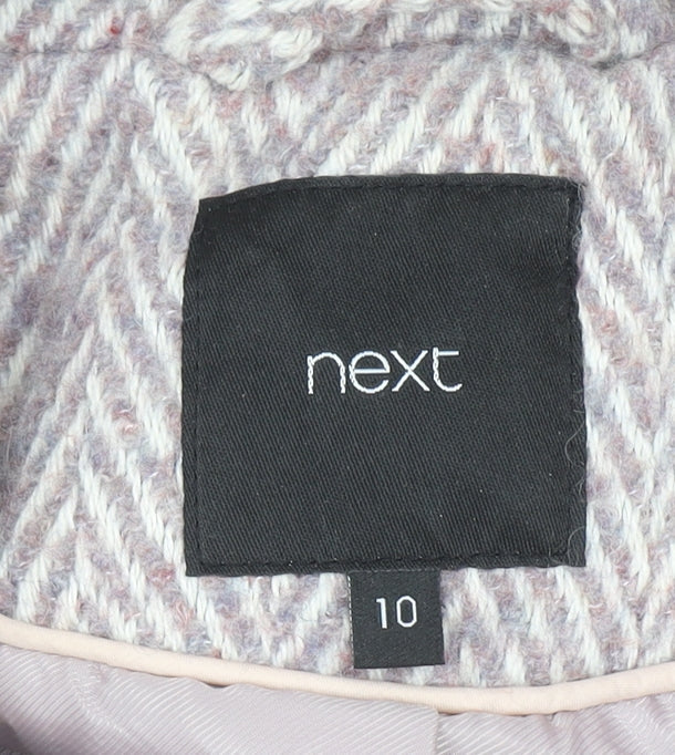 Next Women’s Beige Herringbone Wool Blend Long Overcoat Size 10