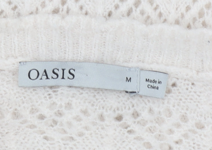 Oasis Women Beige Wool Blend V-Neck Button Cardigan Size M