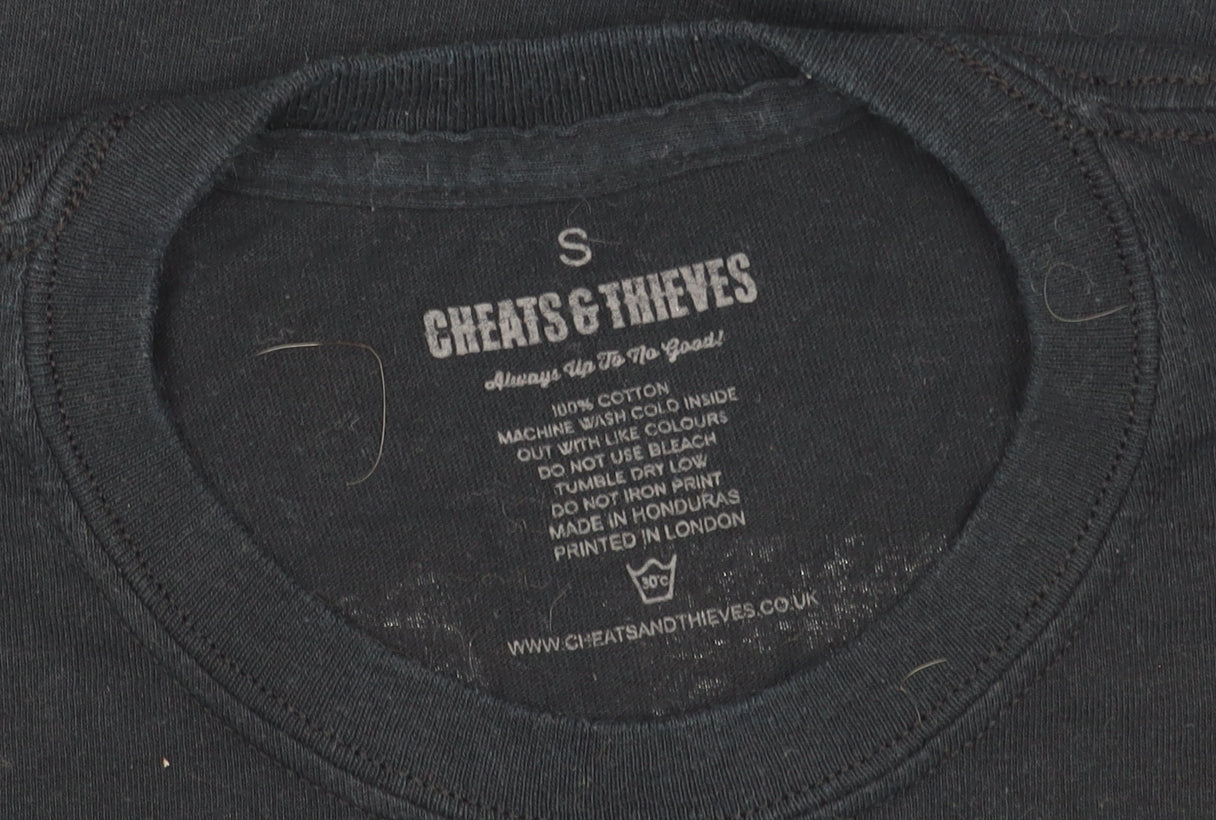 Cheats & Thieves Men's Black Graphic Print Crew Neck Cotton T-Shirt Size S