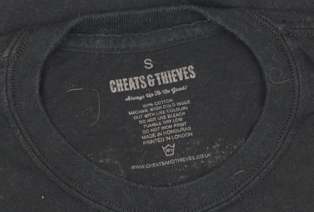 Cheats & Thieves Men's Black Graphic Print Crew Neck Cotton T-Shirt Size S