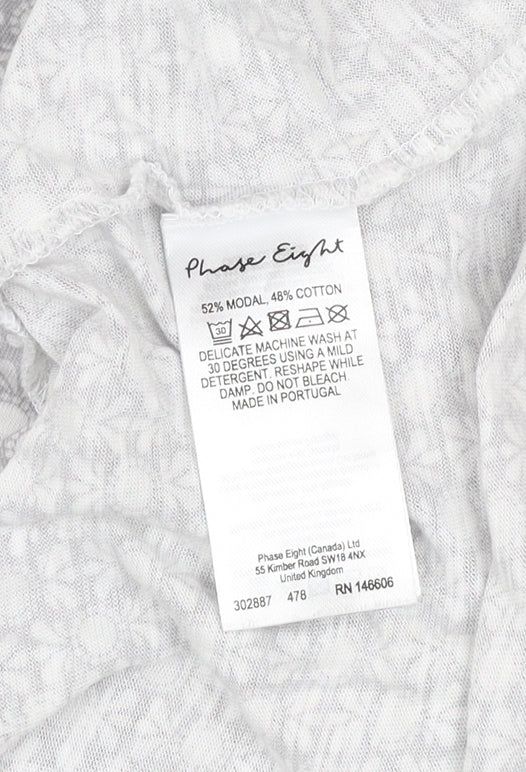 Phase Eight Women's Grey Floral V-Neck 3/4 Sleeve Tunic Top Size 12