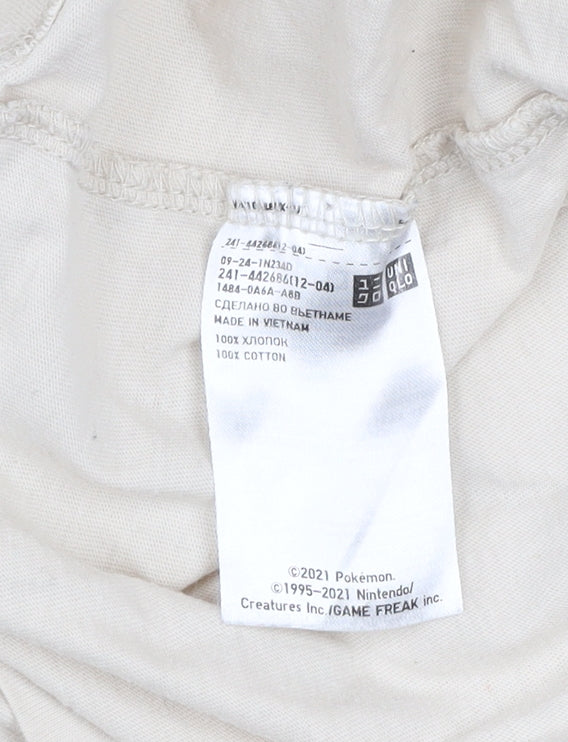 Uniqlo Women Beige Pokemon XS 100% Cotton Casual T-Shirt