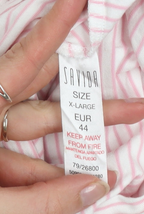 Savida Women Light Pink Striped Button Blouse Size 16 V-Neck