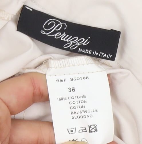 Peruzzi Women's Beige Cotton Wide-Leg Trousers Size 8