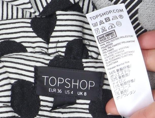 Topshop Womens Black Polka Dot Short Stretch Pencil Skirt Size 8