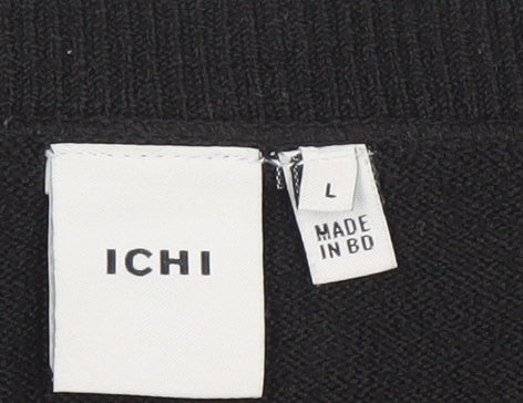 ICHI Womens Black L Crew Neck Knit Pullover Jumper