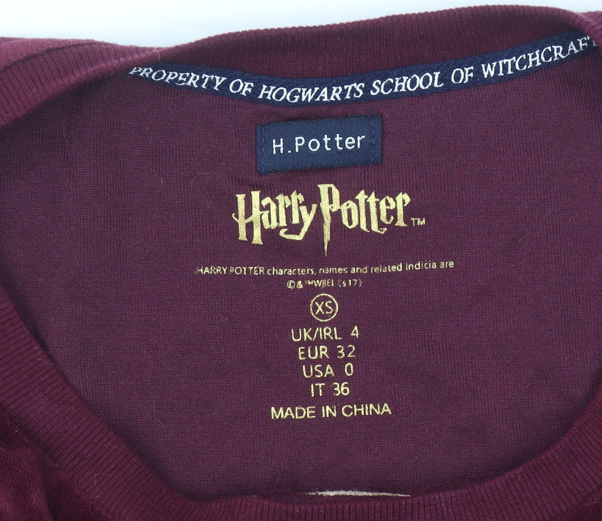 Harry Potter Gryffindor Burgundy Velvet Long Sleeve Women's XS Nightwear Top