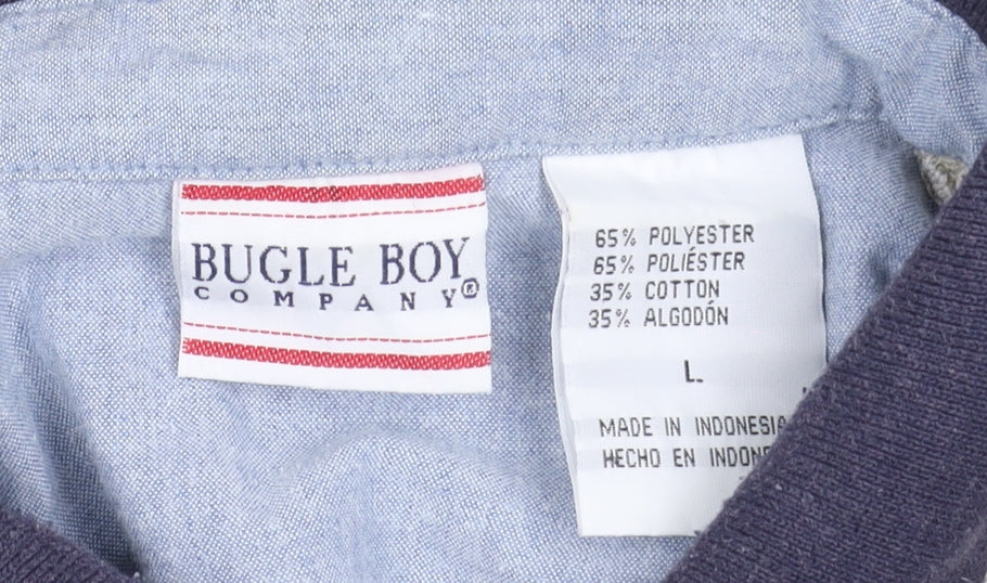 Bugle Boy Men's Beige Retro Print Polo Shirt Size L Short Sleeve
