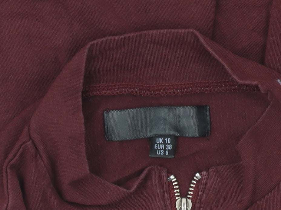 Women's Brown High Neck Zip Long Sleeve Cotton Top UK 10