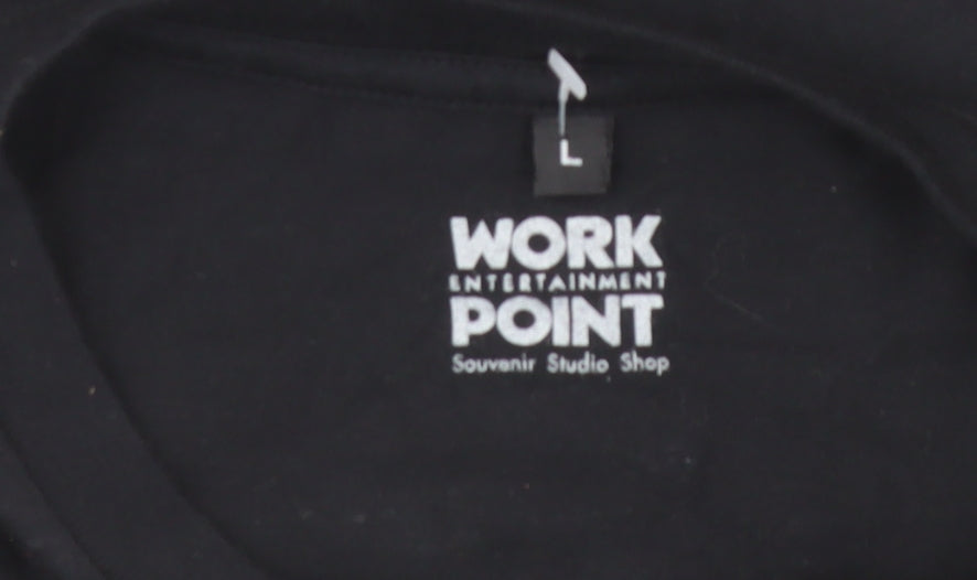 Workpoint Black Womens L Graphic Cartoon Cotton T-Shirt