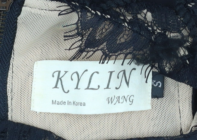 KYLIN WANG Women’s Black Lace Fit & Flare Sleeveless Short Dress Size S
