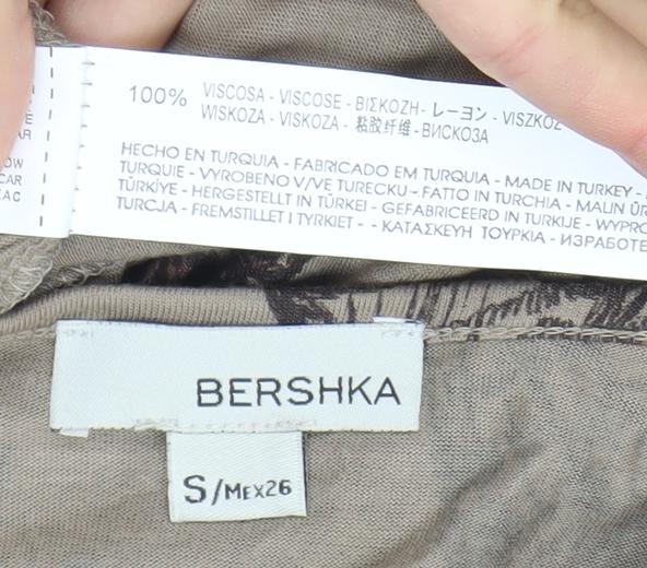 Bershka Women Beige Butterfly Print Tunic Blouse S