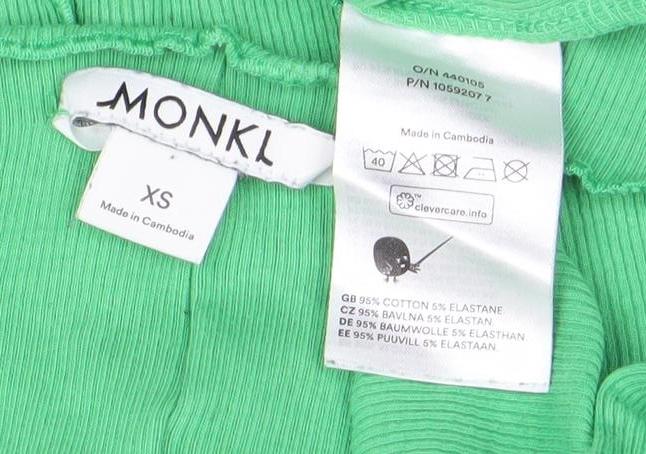 Monki Womens Green Ribbed Long Sleeve Boat Neck Top XS
