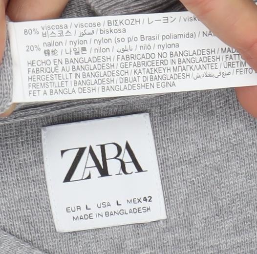 Zara Women’s Grey Viscose Blend Crew Neck Long Sleeve Jumper Size 14