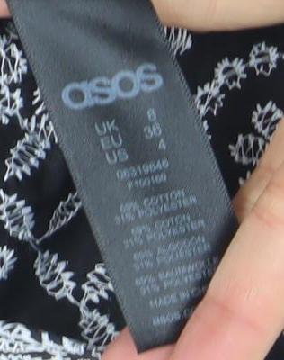 ASOS Women’s Black Embroidered Boho Peplum Tunic Blouse Size 10
