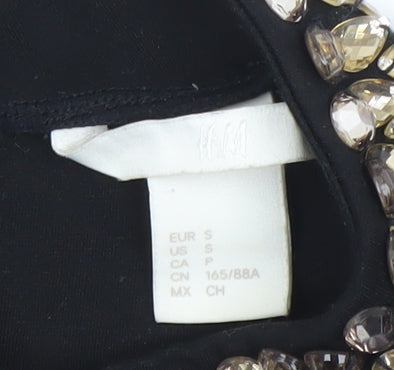 H&M Women’s Black Beaded Sheath Dress Size 8 Sleeveless Party Wear