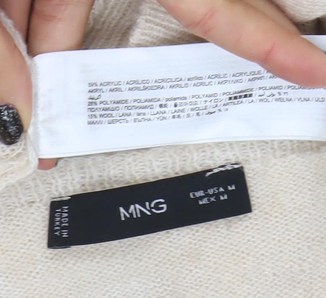 Mango Women Beige V-Neck Wool Blend Jumper Size M