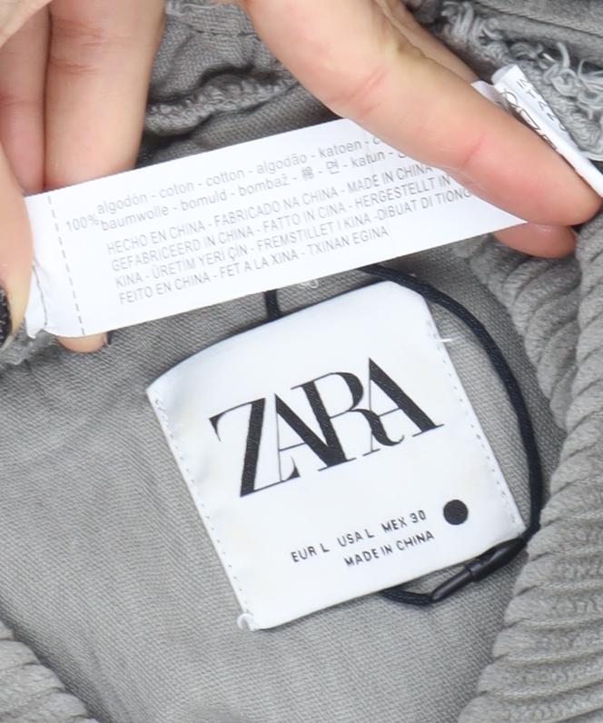Zara Women Grey Corduroy Button Jacket Size 14 Relaxed Fit
