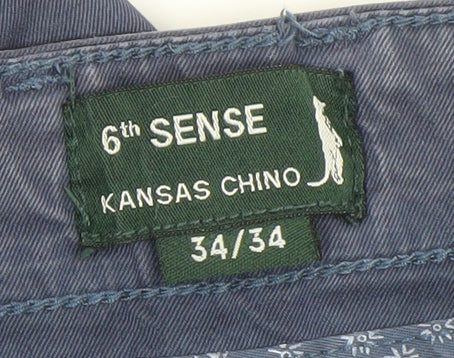 6th Sense Men's Blue Kansas Chino Trousers Size 34/34 Regular Fit