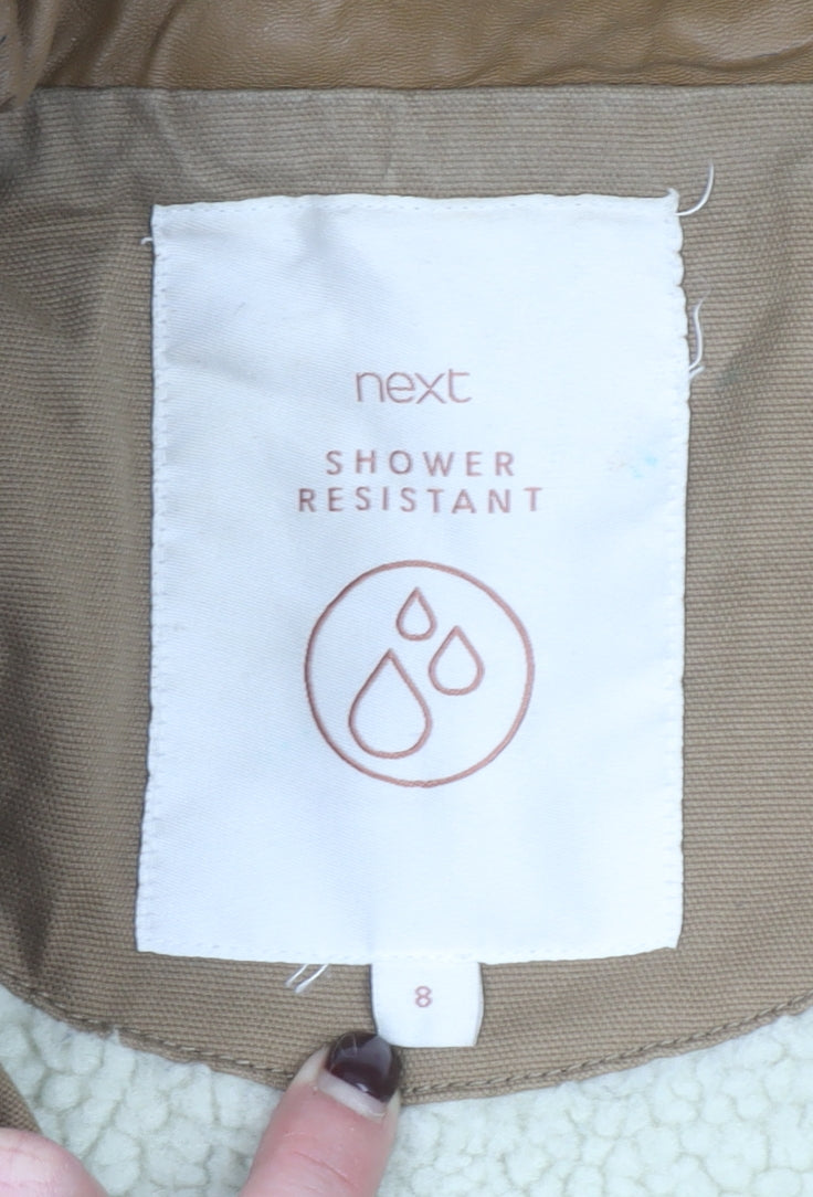 Next Women’s Beige Hooded Parka Coat Size 8 Shower Resistant