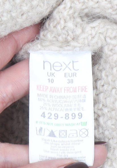 Next Women Beige Chunky-Knit Cardigan Size 10 Wool Alpaca Blend