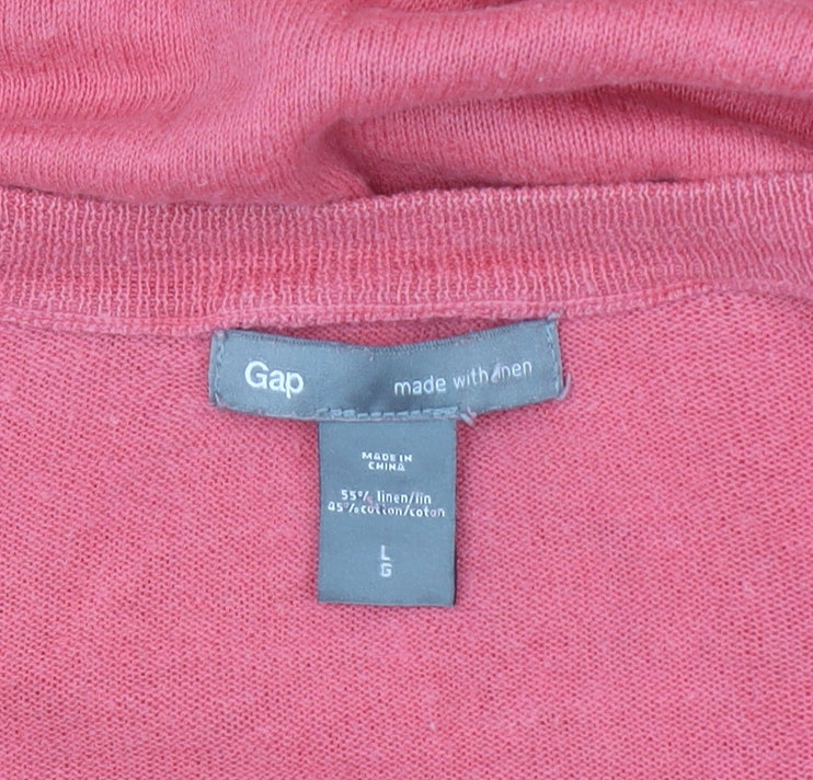 Gap Womens Pink Linen Cotton V-Neck Long Sleeve Pullover Jumper Size L