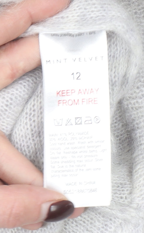 Mint Velvet Women's Grey V-Neck Mohair Blend Jumper Size 12