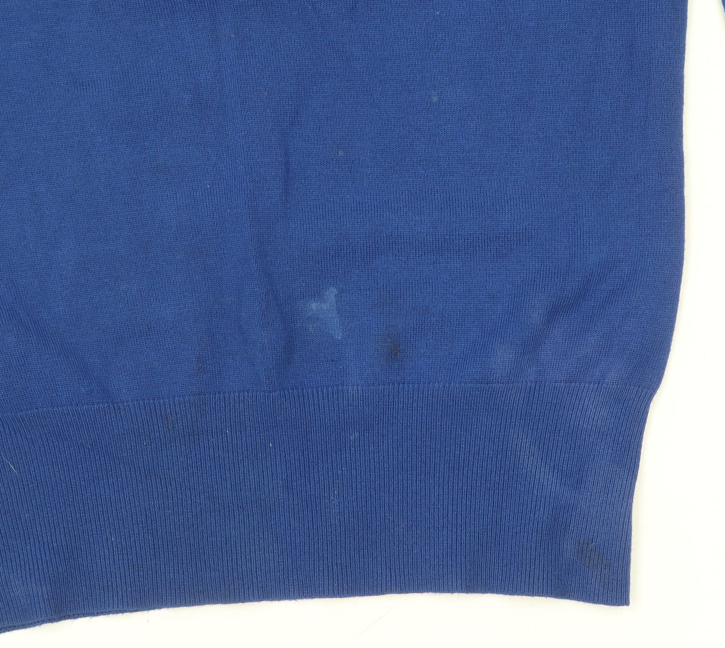 Country Casuals Women Blue V-Neck Long Sleeve Pullover Jumper Size S