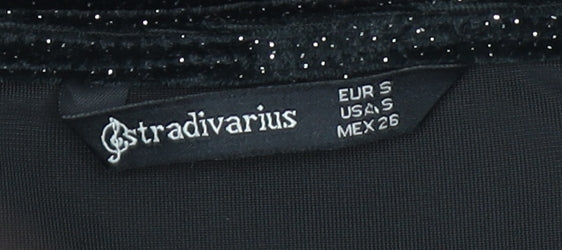 Stradivarius Women Black Glitter Bodycon Short Velvet Dress Size S