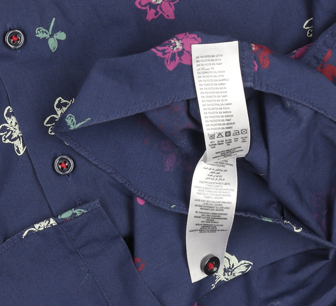 Debenhams Men's Blue Floral Classic Fit Short Sleeve Button-Up Shirt Size S
