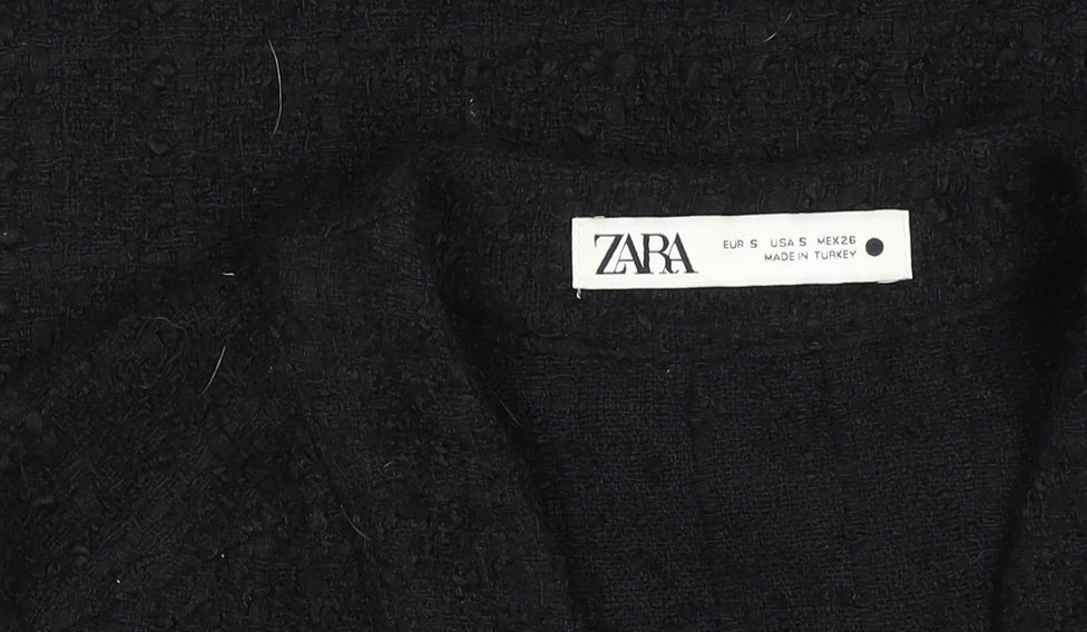 Zara Women Black Tweed Button Shift Dress Size S Long Sleeve