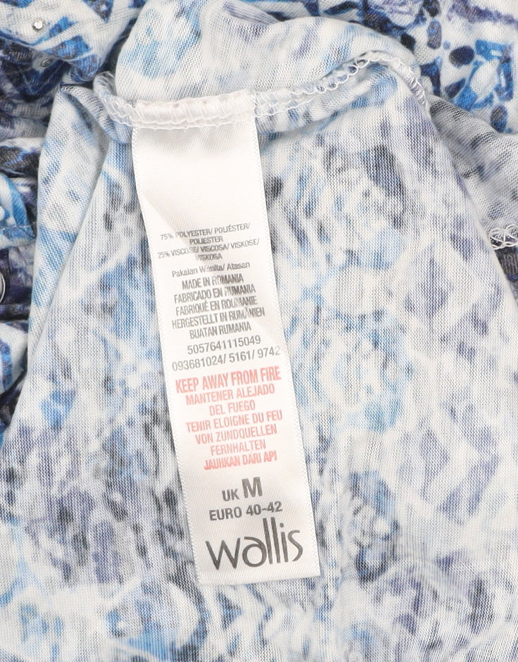 Wallis Women Blue Petite Cropped Bohemian Tie Front Blouse M