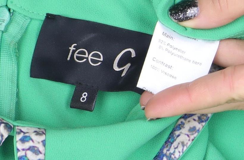 Fee G Women’s Green Collared Shift Dress Size 8 with 3/4 Sleeves
