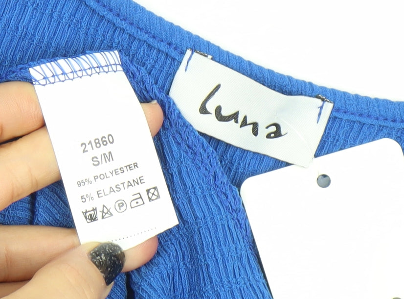Luna Women's Blue A-Line Knit Long Sleeve Short Dress S