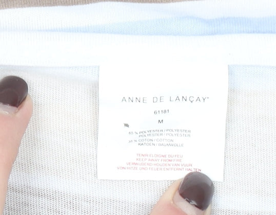 Brand and care label for Anne De Lancay Women's Multicoloured Striped Long Sleeve Cotton Blend T-Shirt M