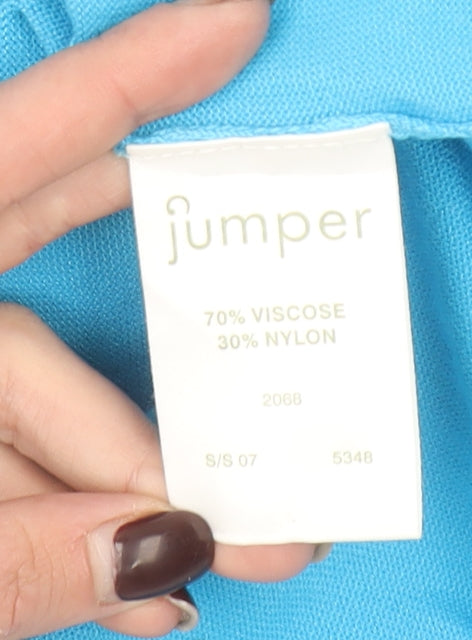 Jumper Womens Blue V-Neck Knit Short Sleeve T-Shirt Size L