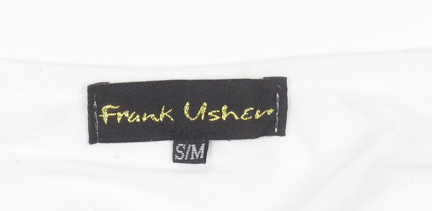 Frank Usher Women White Rhinestone Short Sleeve T-Shirt Size S
