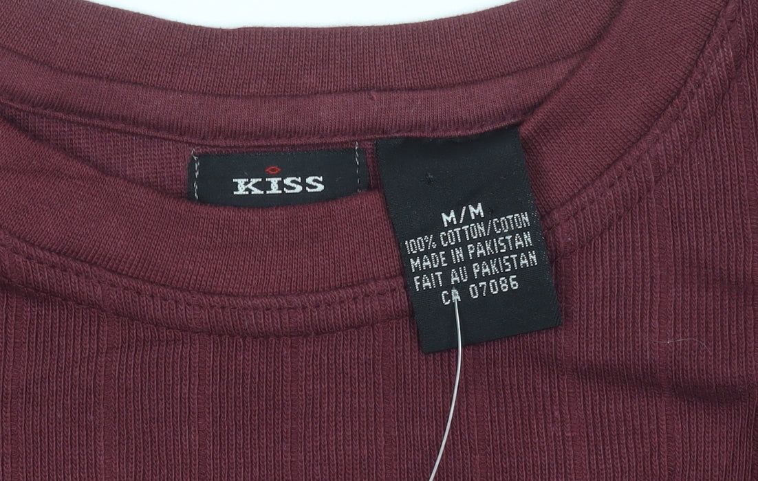 KISS Women's Red Cotton Long Sleeve Crew Neck Basic T-Shirt M