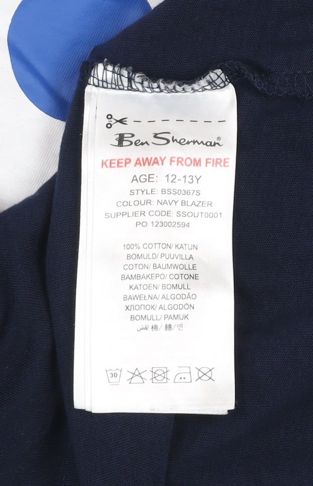 Ben Sherman Boys Navy Blue Long Sleeve Crew Neck Graphic T-Shirt Size 12-13 Years