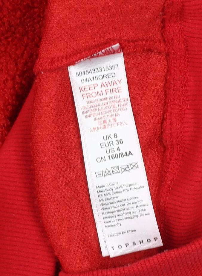 Topshop Women's Red Fleece 1/2 Zip Pullover Sweatshirt UK 8