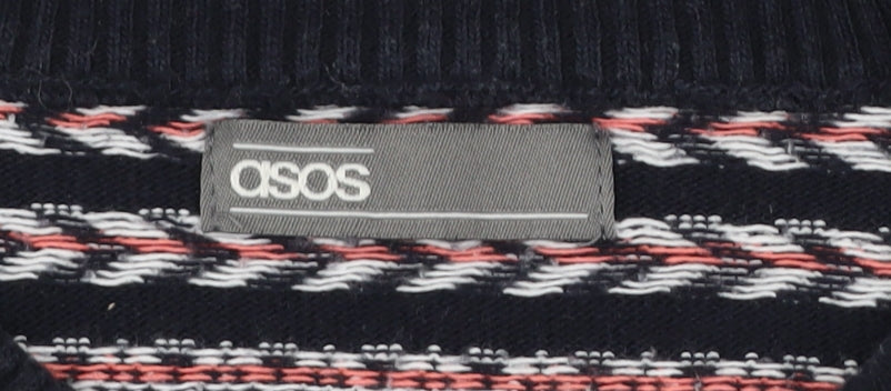 ASOS Men’s Black Fair Isle Crew Neck Cotton Jumper Size M