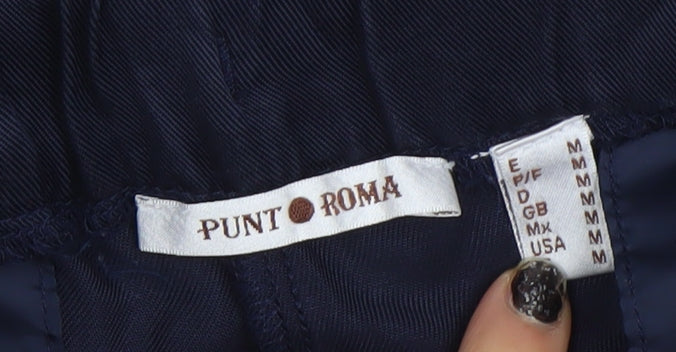 Punt Roma Women's Blue Elastic Waist Crepe Trousers Size M
